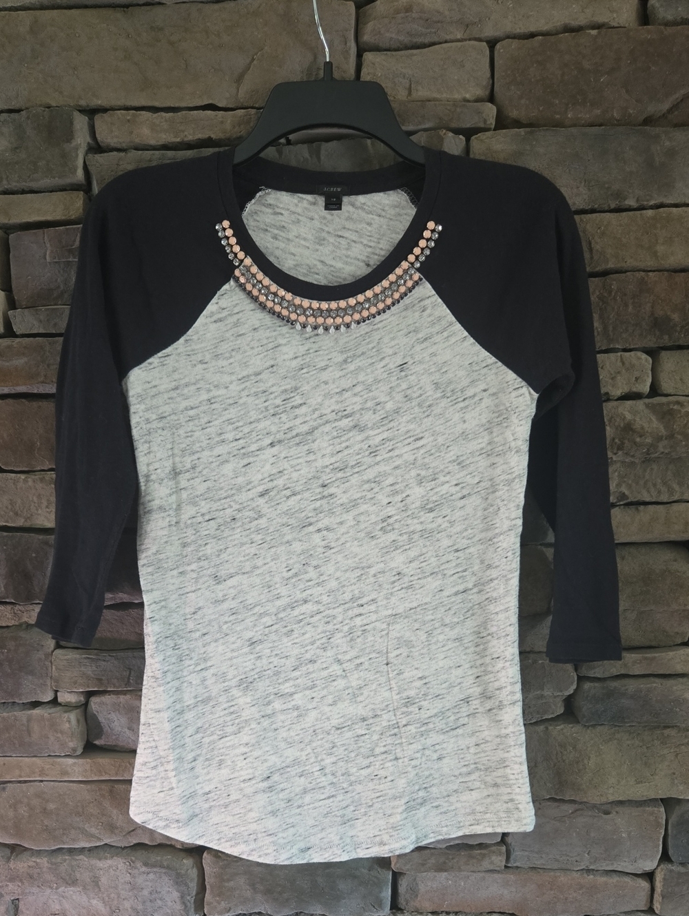 J. Crew Raglan Jeweled Neckline Top